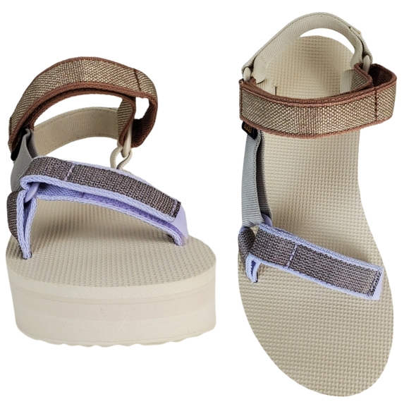 NWB Teva flatform universal karina strappy sandals macaroon metallic multi - Picture 3 of 15